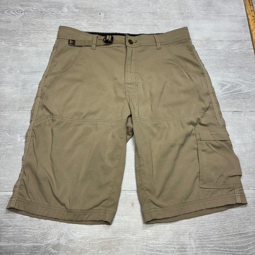 Prana Zion Shorts Mens Medium Tan Stretch Nylon Hiking Climbing Cargo 12 Inseam